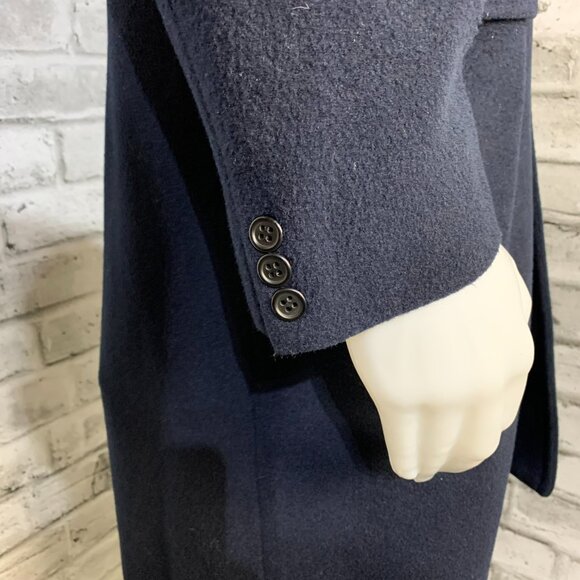 Aquascutum London Vintage 90s Cashmere Wool Overcoat Medium Navy Trench Coat - Picture 4 of 16